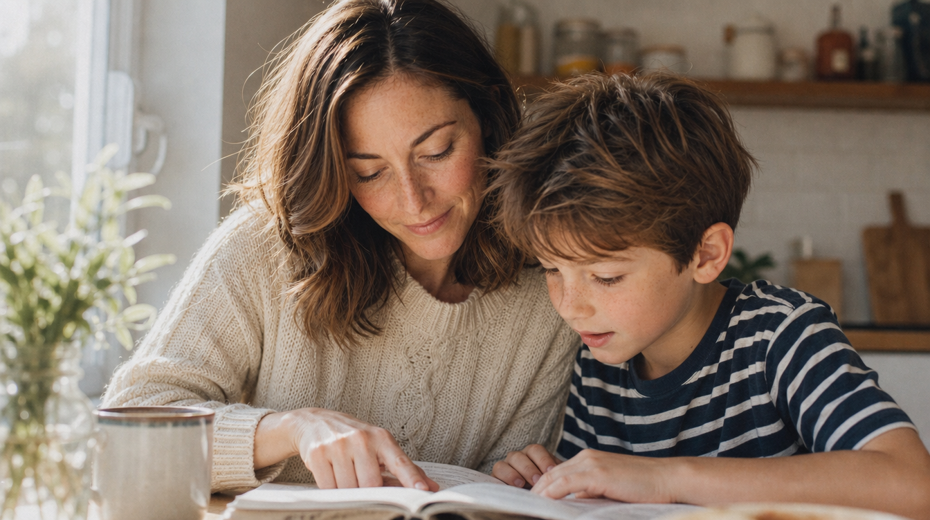 Mom and son at kitchen table
